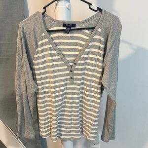 Chaps Heather Gray and White Striped Long Sleeve Top